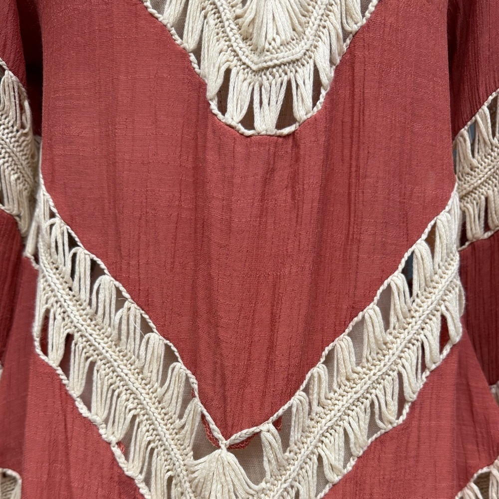 Umgee Rust & Cream Crochet Boho Flowy Tunic Top, Swim Coverup, Size Small - Picture 8 of 9